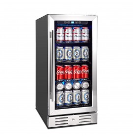 Kalamera 15 Inch Beverage Cooler and Kalamera Refrigerator Under Counter Built-in or Freestanding - 96 Cans Capacity Mini Fridge- for Soda, Water, Beer or Wine - For Kitchen or Bar with Blue Interior Light